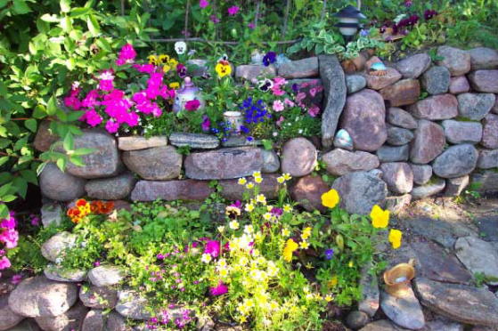 Tiered planting in a rock garden